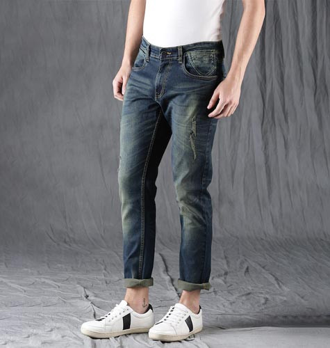 Men Blue Slim Fit Mid-Rise Mildly Distress Stretchable Jeans ...
